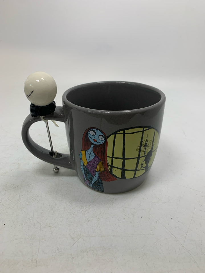 GREY SALLY LOOKING OUT WINDOW NIGHTMARE BEFORE CHRISTMAS MUG W/ STIRER.