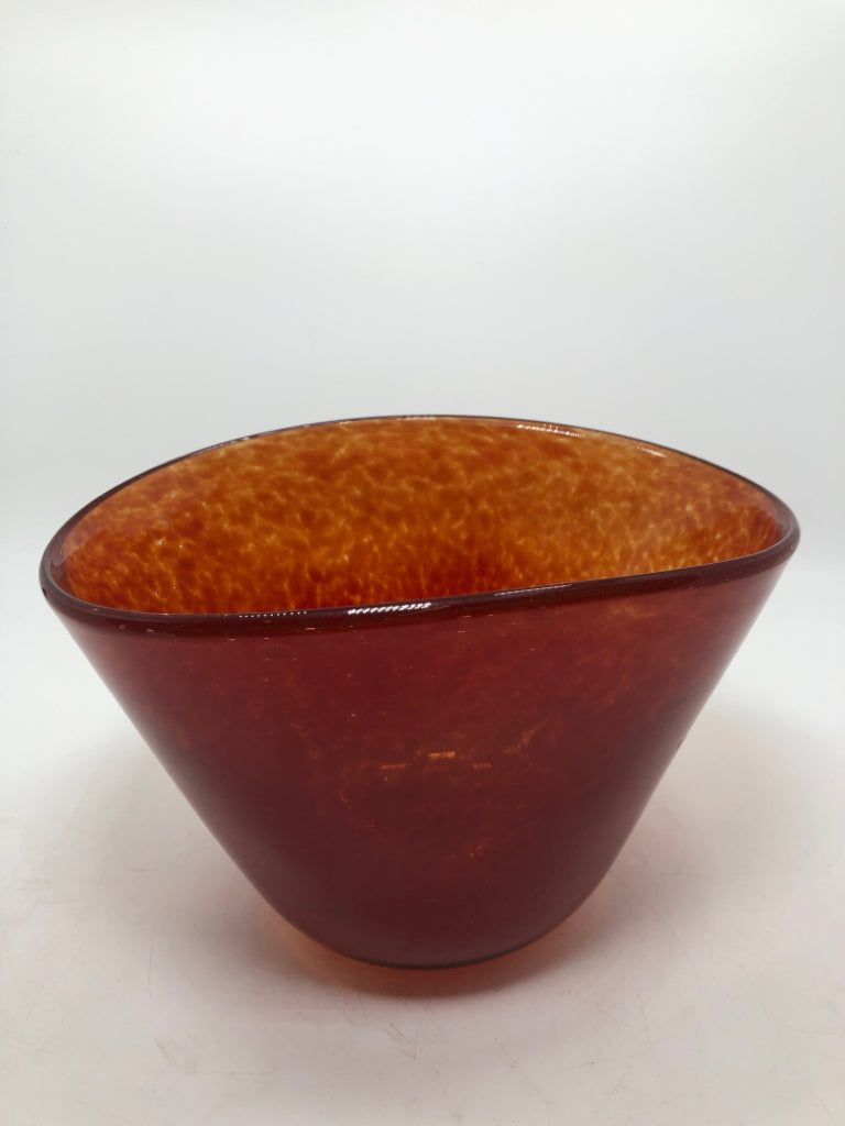 ORANGE/RED BLOWN GLASS VASE/ BOWL.