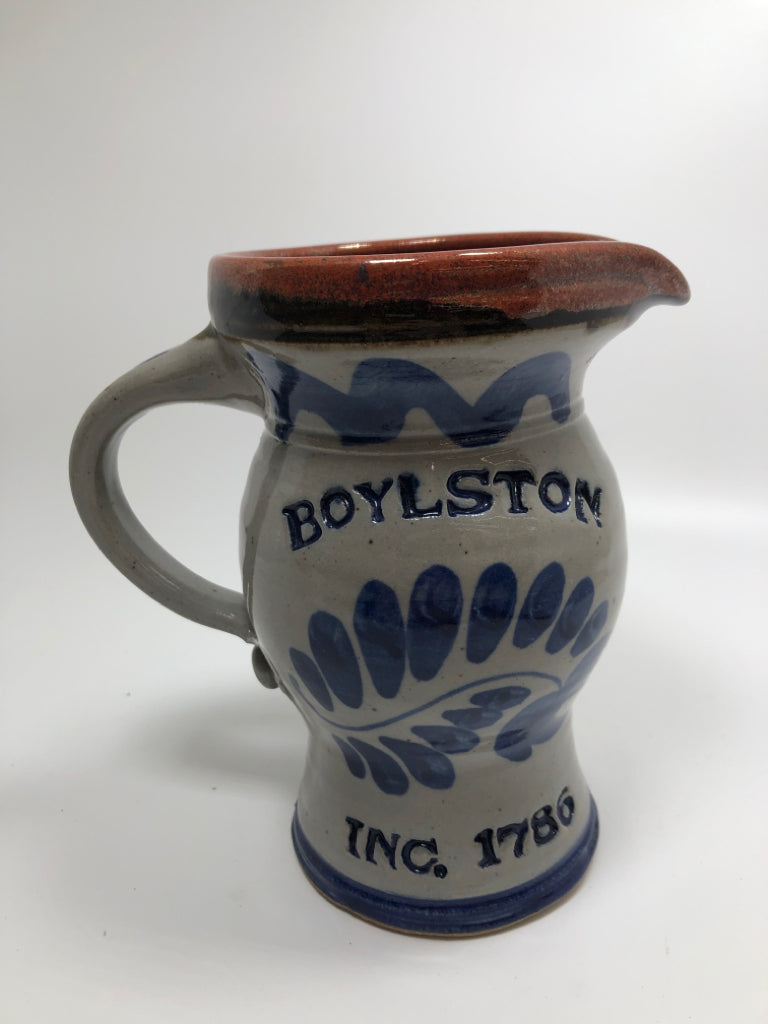 BOYLSTON STONEWARE SALT GLAZE PITCHER.