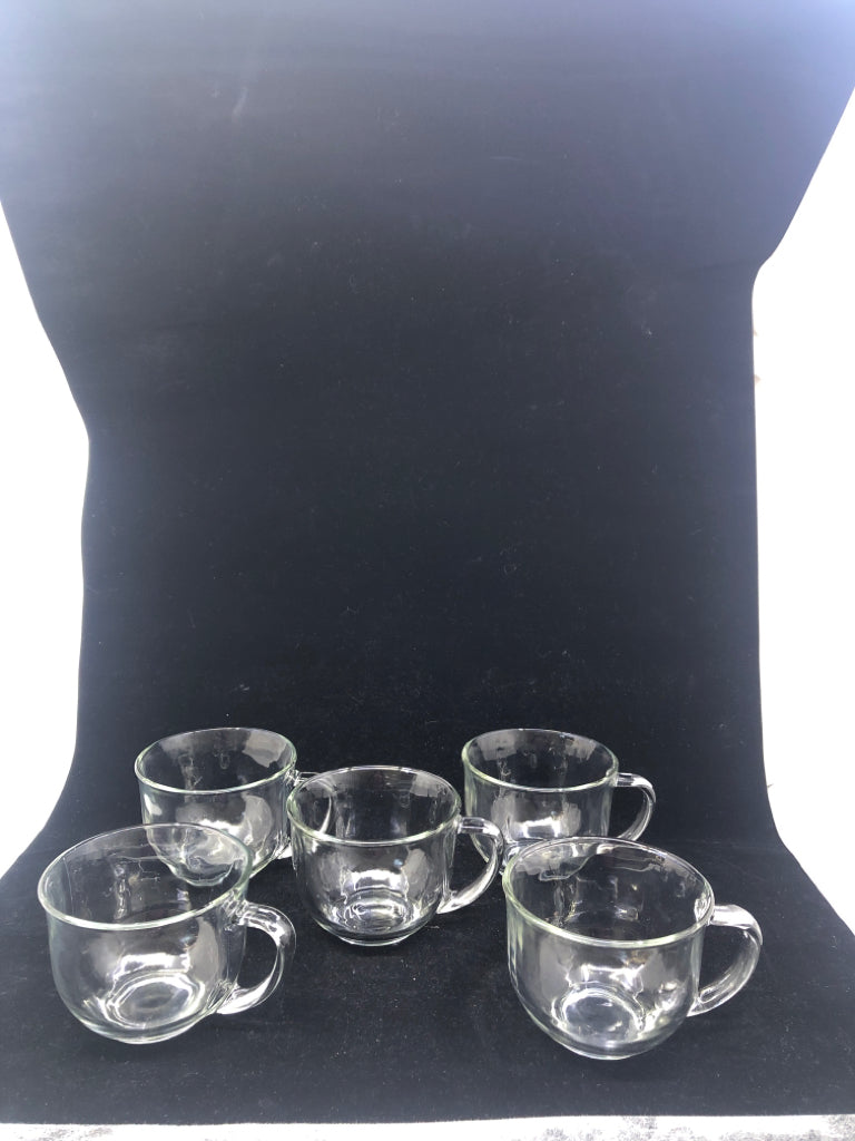 5 PC CLEAR GLASS MUGS.