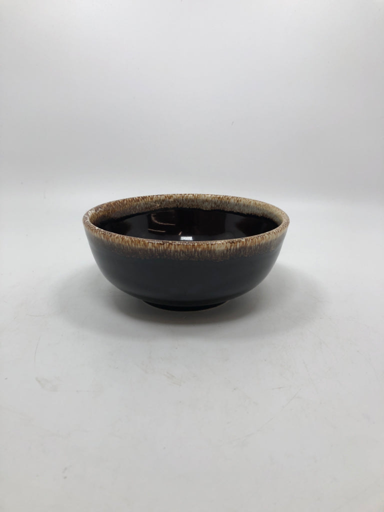 4 VTG BROWN DRIP GLAZE BOWLS.