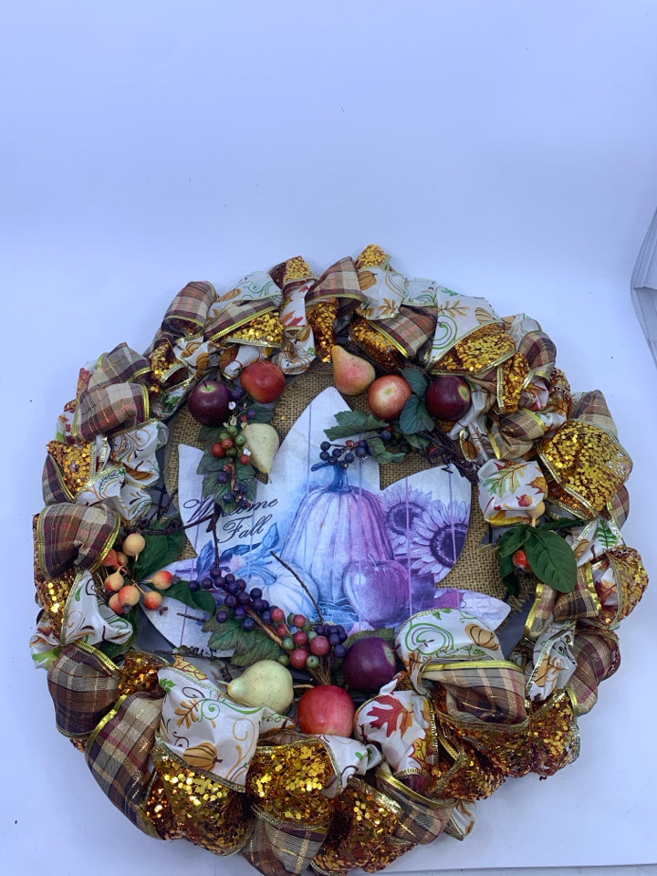 WELCOME FALL RIBBON WREATH.