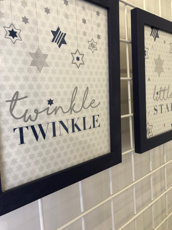 2PC "TWINKLE TWINKLE" AND "LITTLE STAR PICTURE IN NAVY BLUE FRAMES.