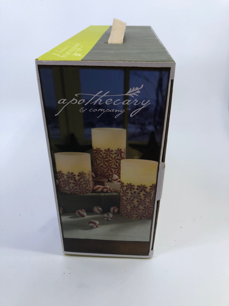 NIB 3PC LED PEPPERMINT CANDY CANDLE SET.