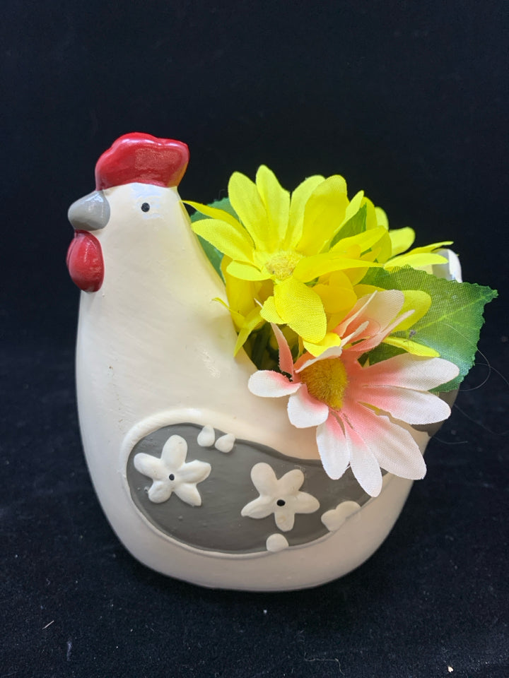 ROOSTER PLANTER W/FLOWERS.