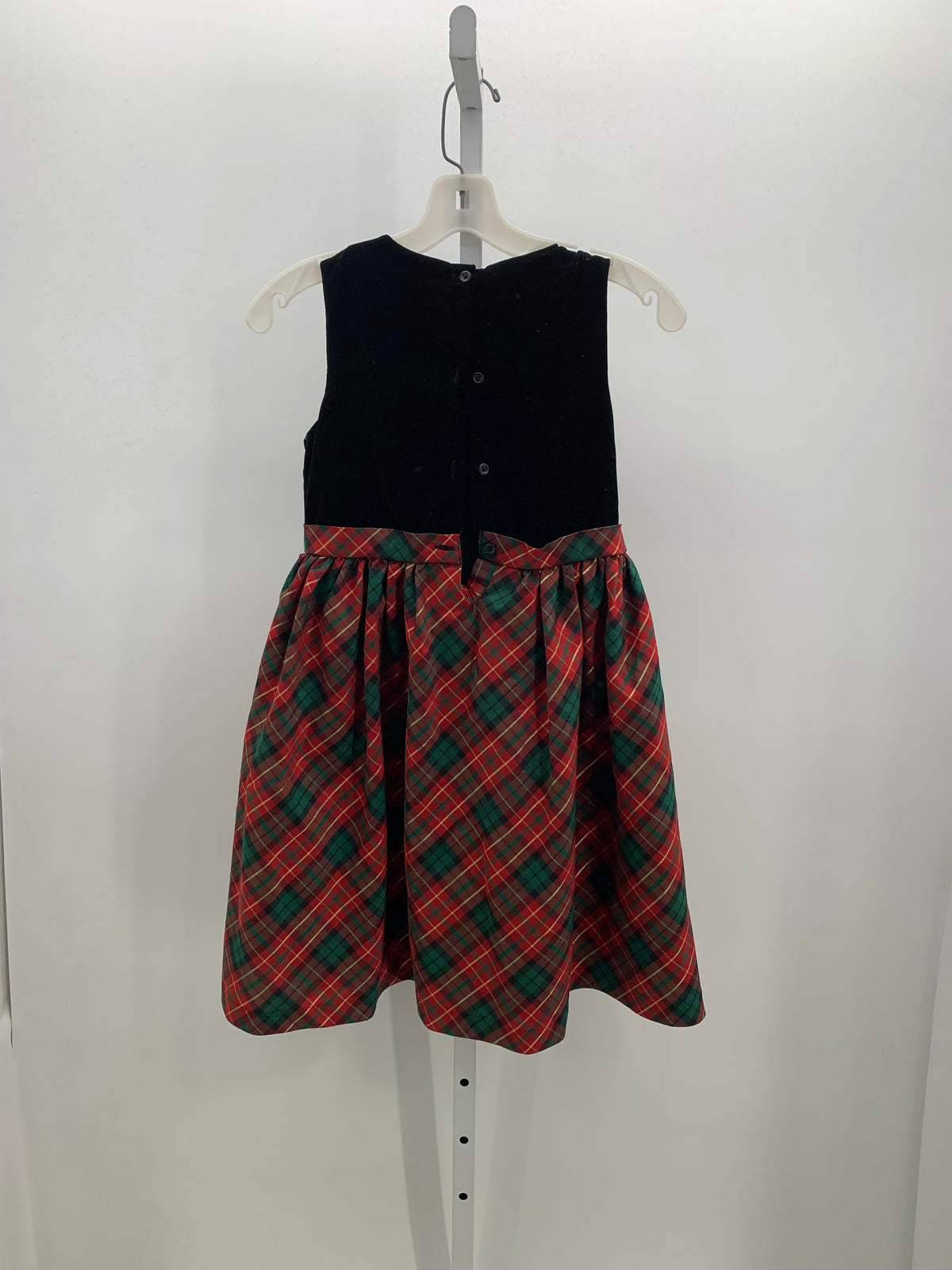 SLEEVELESS DRESS RED GREEN GOLD PLAID