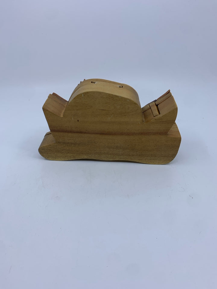 2 TONED WOOD SWAN PUZZLE BOX.