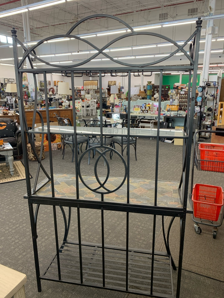 METAL 4 TIER BAKERS RACK W/ GLASS SHELVES TILE.