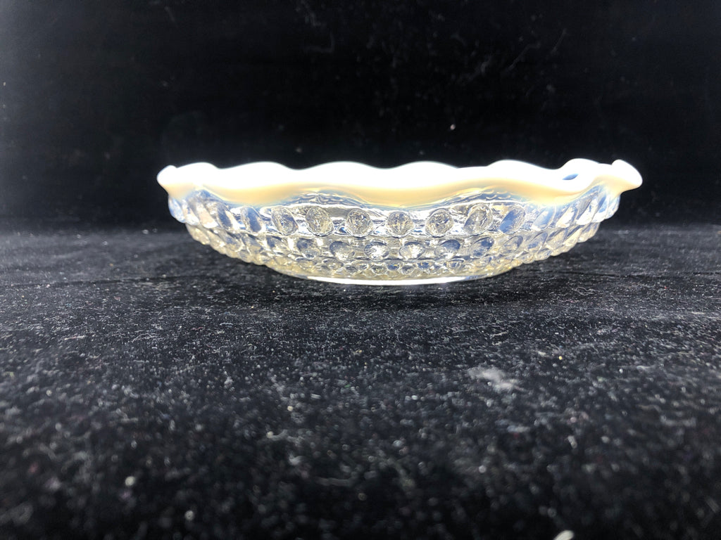 VTG CLEAR HOBNAIL DIVIDED DISH W/ WHITE EDGE.