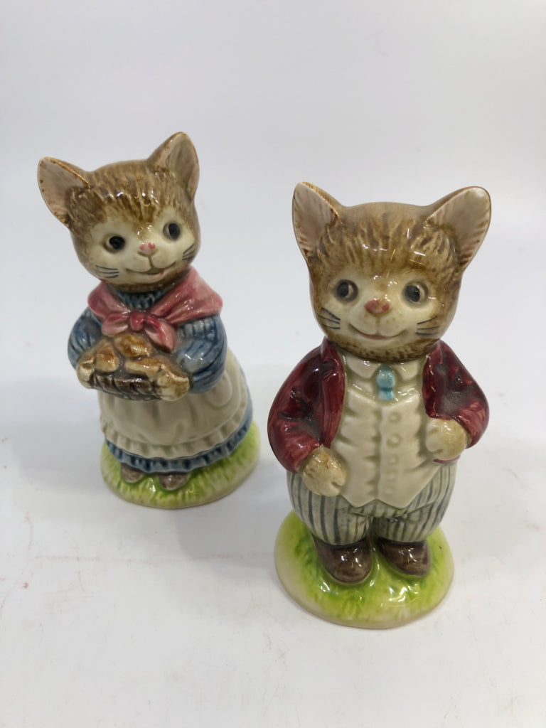 VTG PORCELAIN MR MRS WHISKERS SALT AND PEPPER SET.