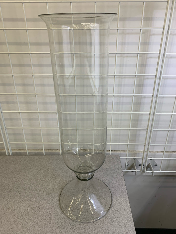 LARGE GLASS VASE/ CANDLE HOLDER W/LAYERED STEM.