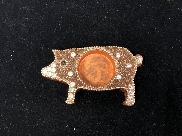 JEWELED PIG TEA LIGHT HOLDER W/ 11 TAHITIAN COCONUT CANDLES.