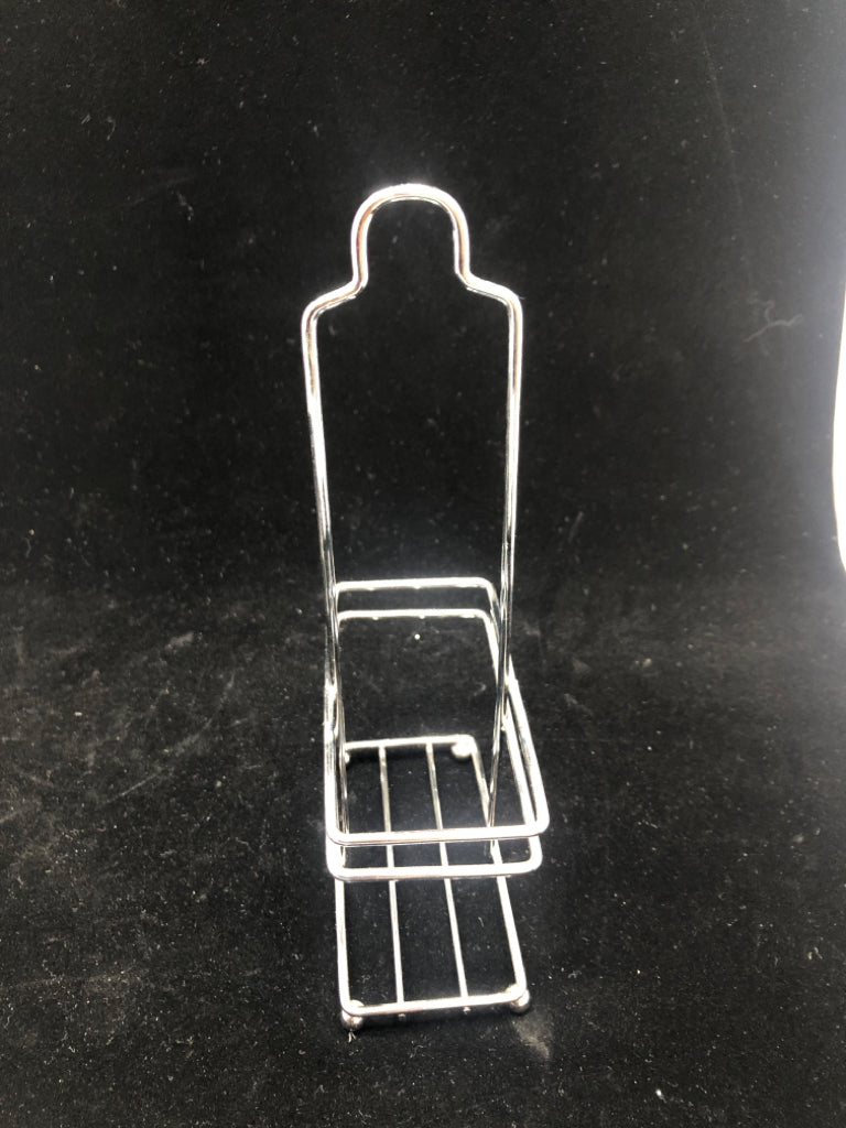 GLASS OIL/VINEGAR DISPENSERS IN METAL HOLDER.