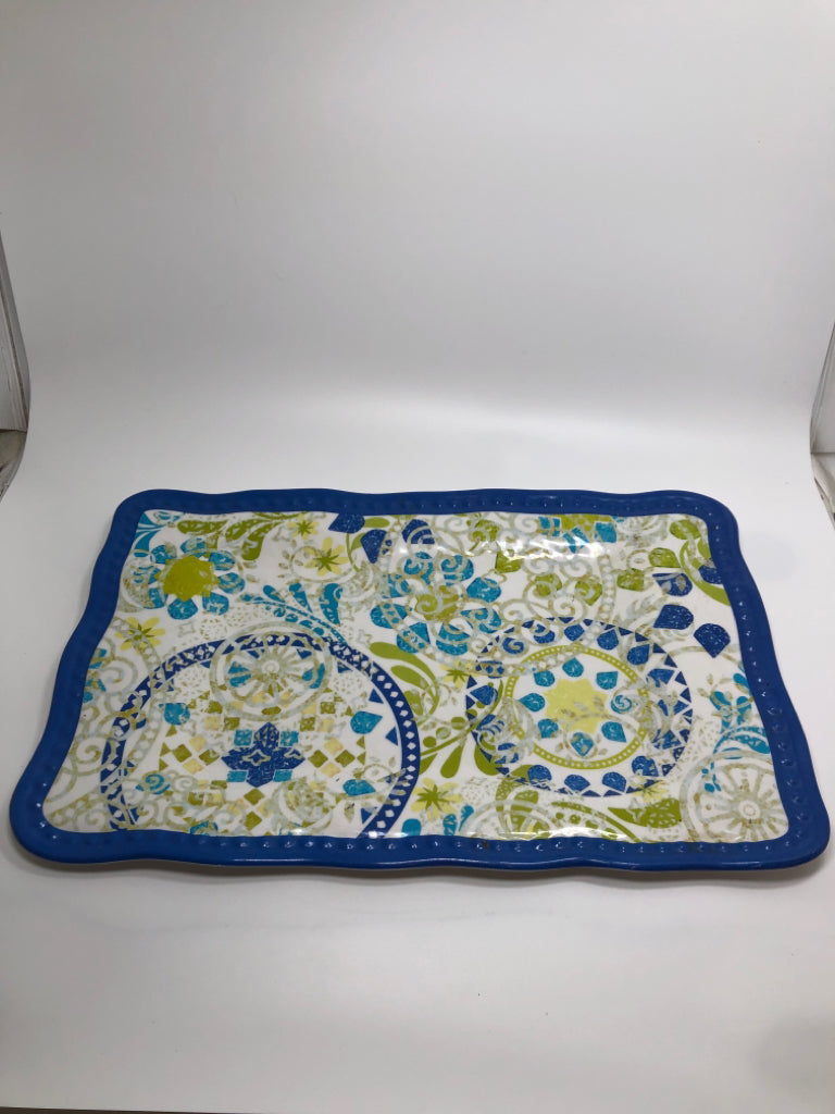 BLUE/GREEN MELAMINE SERVING PLATTER.
