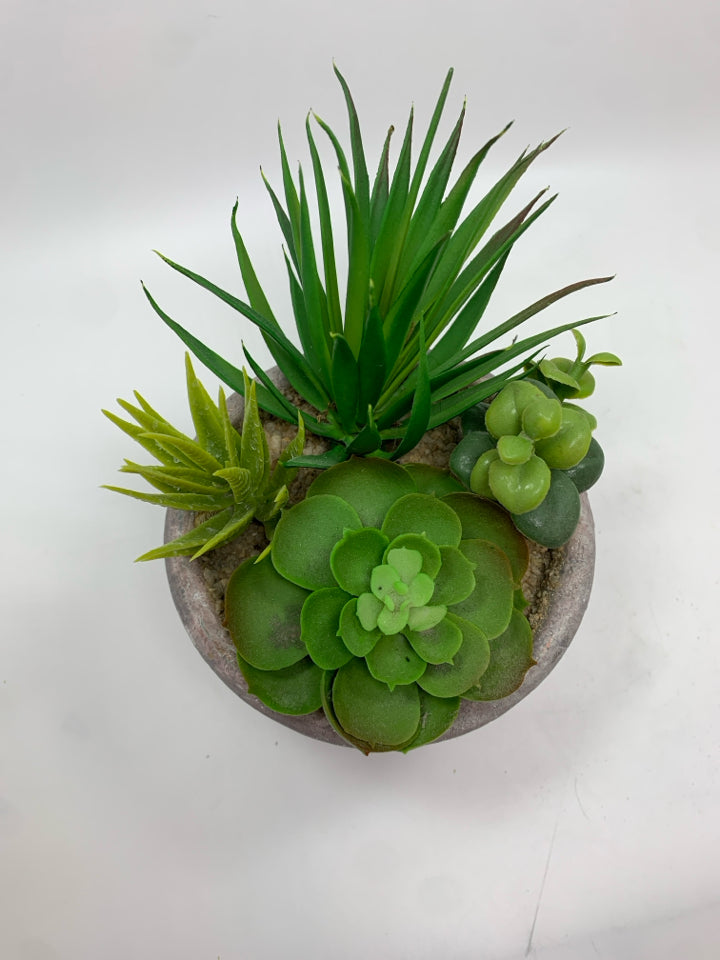 FAUX SUCCULENTS IN PLASTER POT.