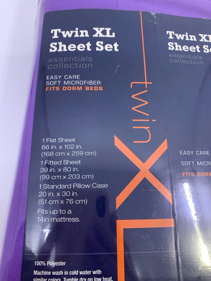NIP PURPLE TWIN XL SHEET SET ESSENTIALS COLLECTION.