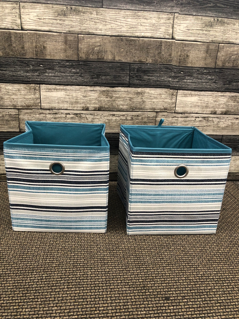 2 BLUE/TEAL FABRIC STORAGE BOXES.