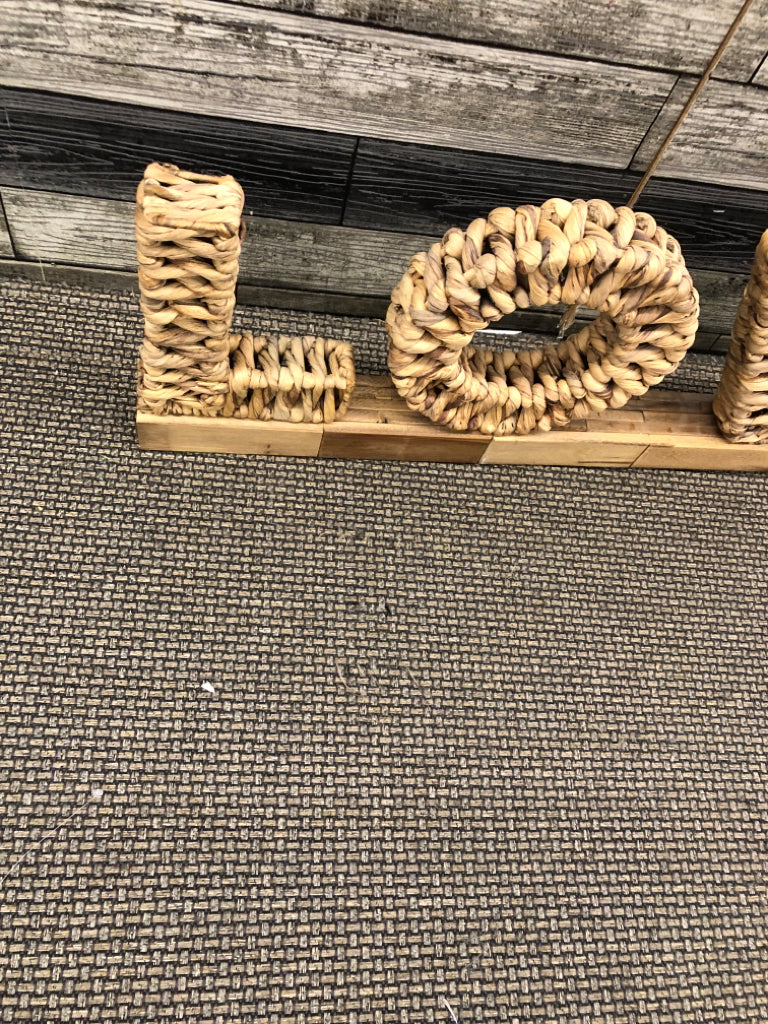 WOVEN LOVE ON WOOD BLOCK SHELF DECOR.
