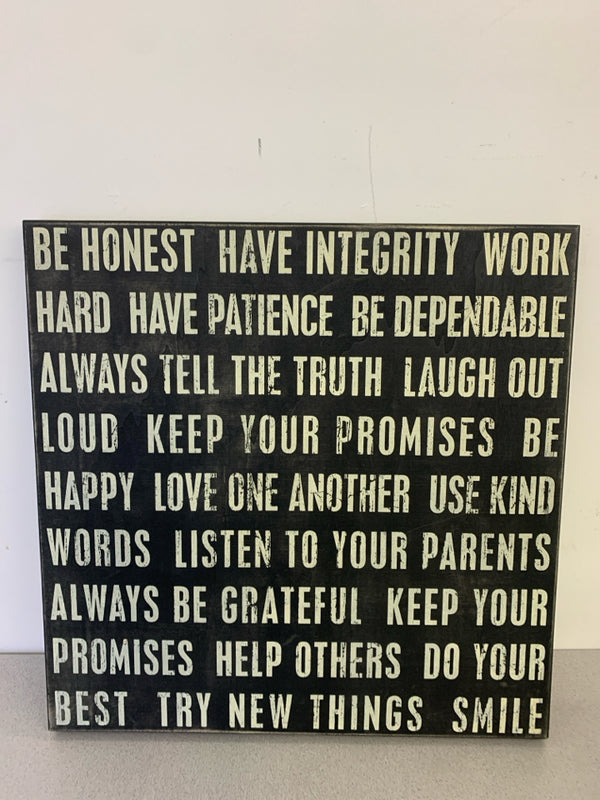 BE HONEST BLOCK SIGN WALL HANGING.