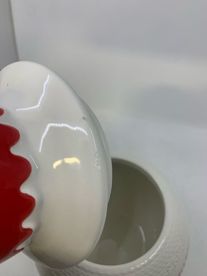 WHITE ORNAMENT SHAPED W/ RED BARN MERRY & BRIGHT.