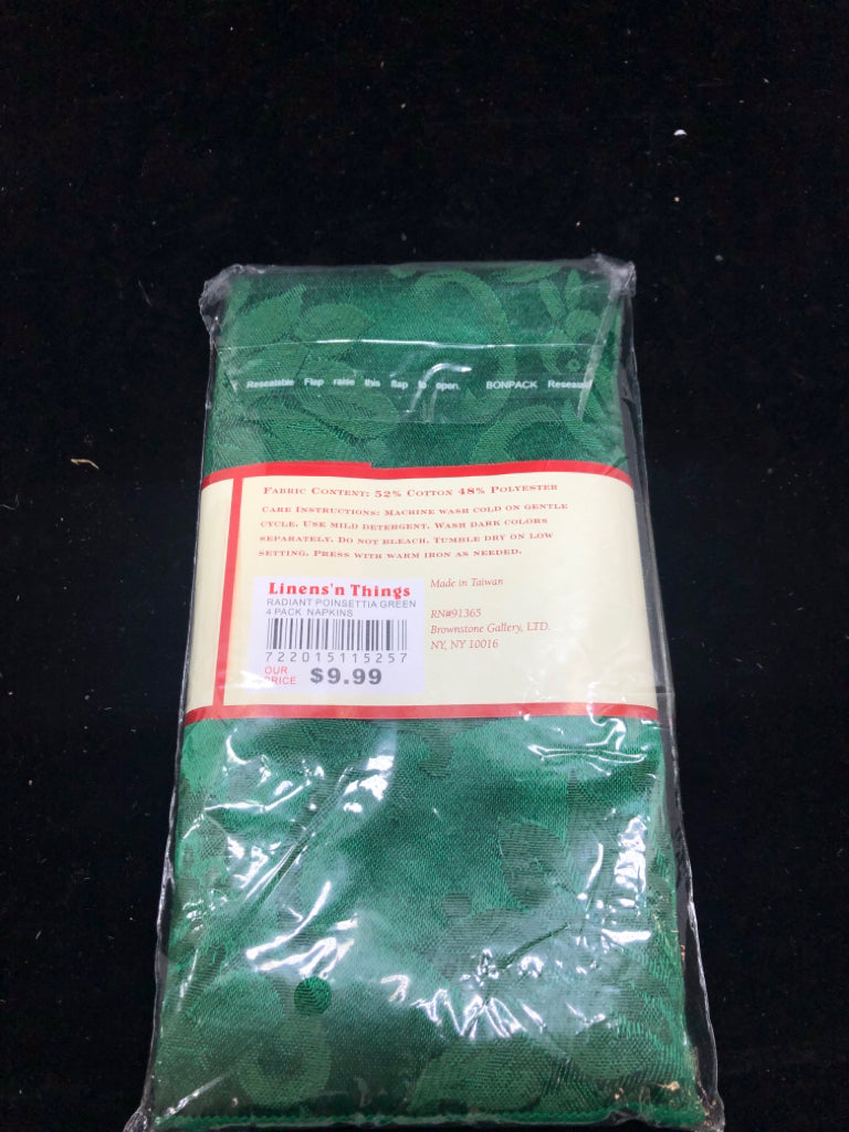 NIP 4PK GREEN DAMASK NAPKINS