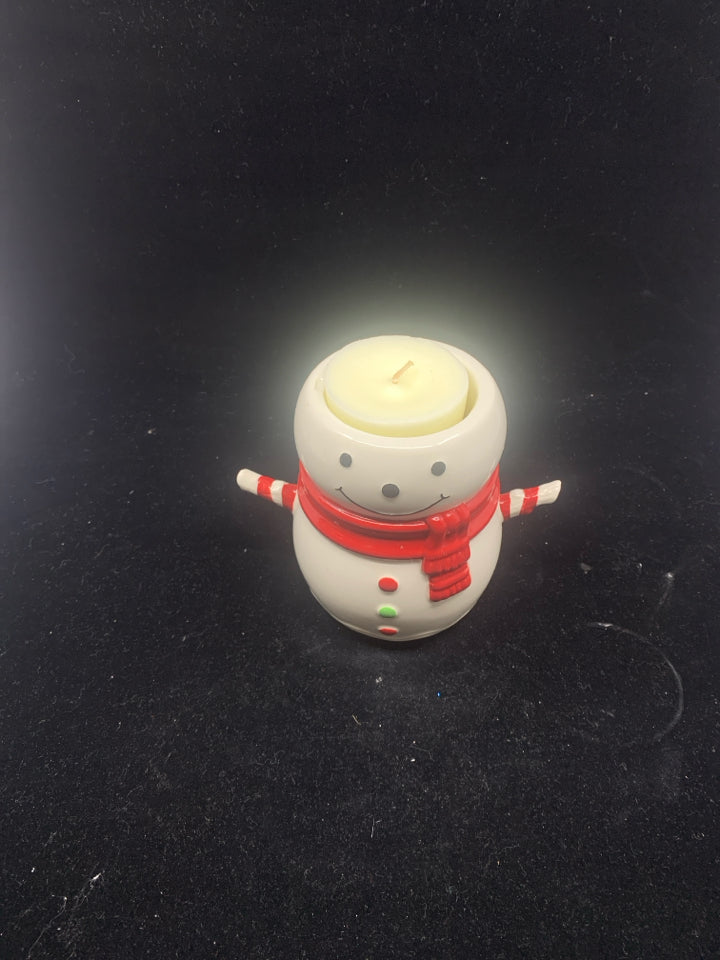 SNOWMAN W RED SCARF VOTIVE HOLDER.