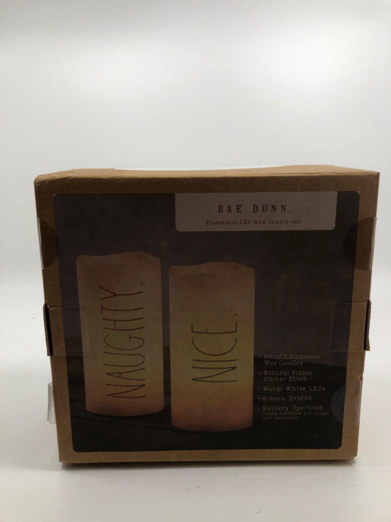 NAUGHTY/ NICE 2PC RAE DUNN CANDLE SET- IN BOX