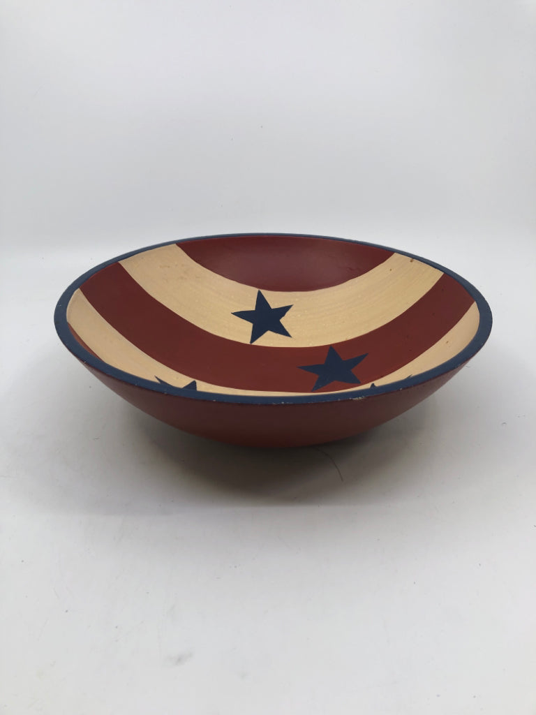 WOOD PRIMITIVE STYLE BOWL STARS/STRIPES.