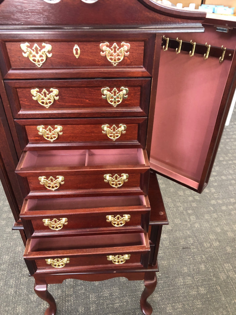DARK WOOD JEWELRY ARMOIRE.