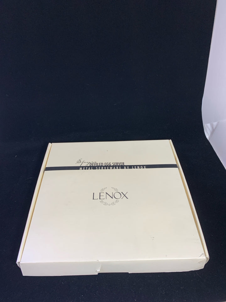 NIB SILVER METAL DEVILED EGG TRAY W/ CARVED DESIGNS.