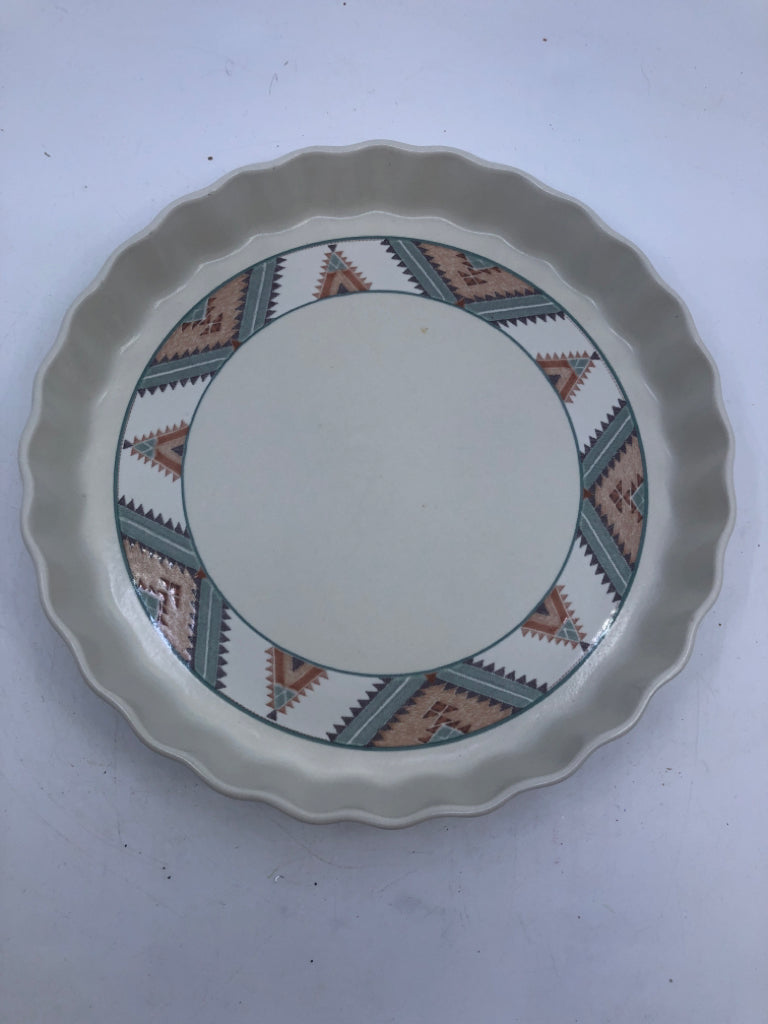 TART DISH W/ AZTEC PATTERN MIKASA INTAGLIO.
