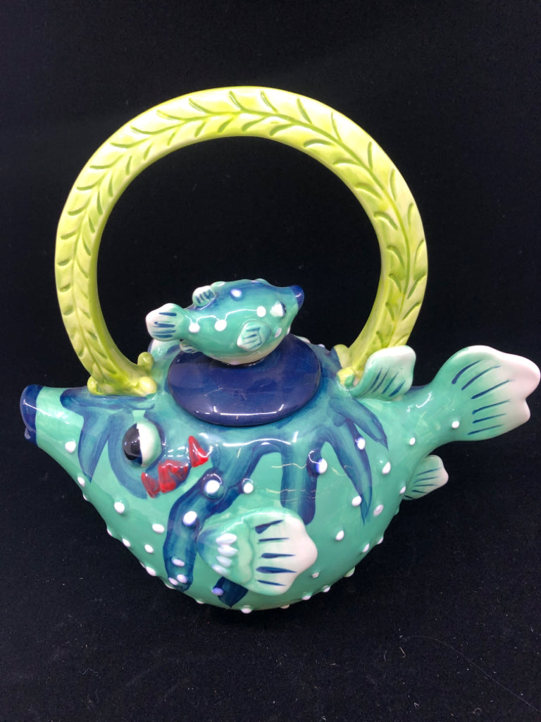 CERAMIC PUFFER FISH SHAPED TEAPOT.