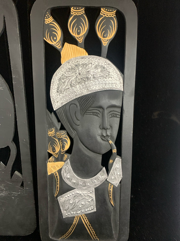 2 PC BLACK AND SILVER W GOLD ACCENTS WOMAN WALL HANGING.