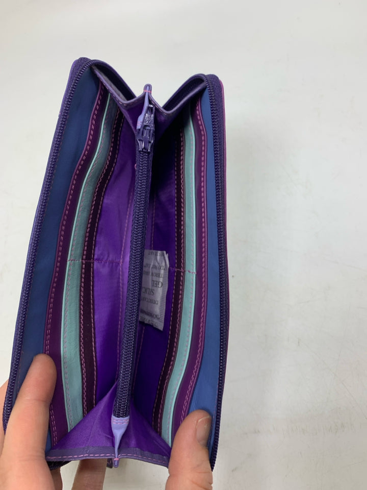Large Multi-colored Purples Full Zip Leather My Walit