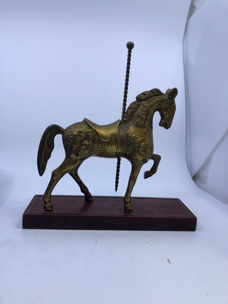 BRASS CAROUSEL HORSE ON STAND.