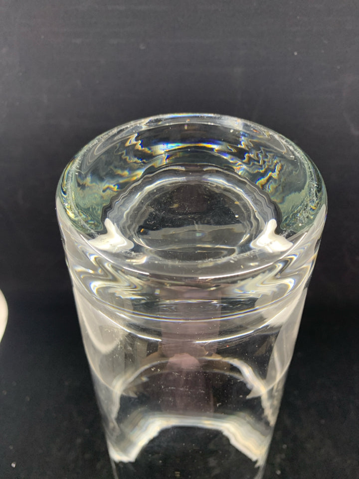 HEAVY BOTTOM TALL THICK GLASS VASE.