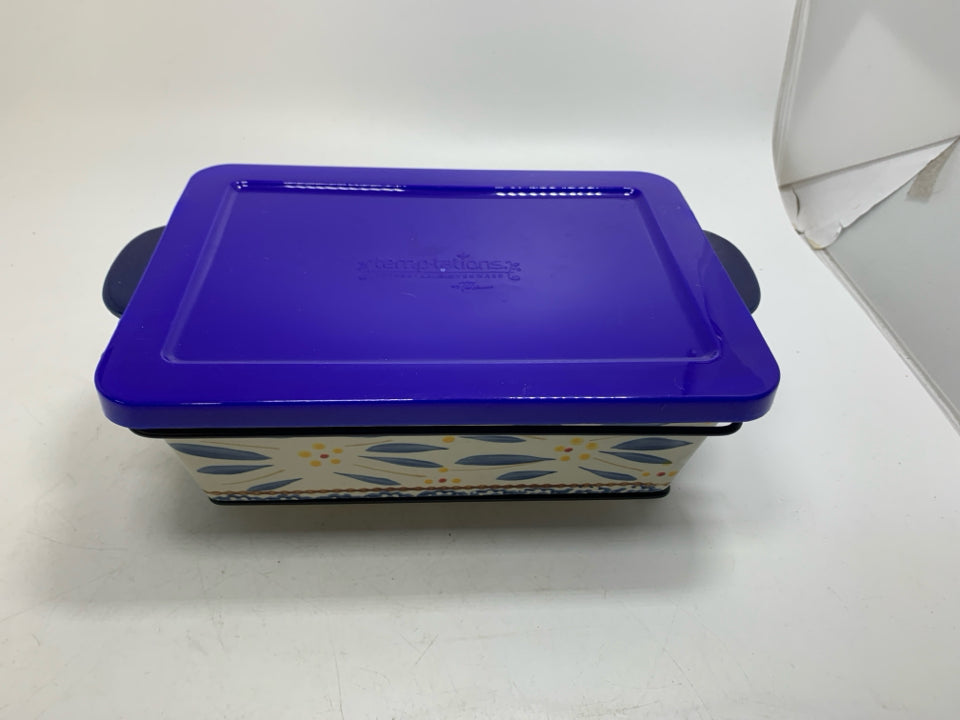 BLUE OLD WORLD LOAF PAN W/ WIRE RACK + LID.
