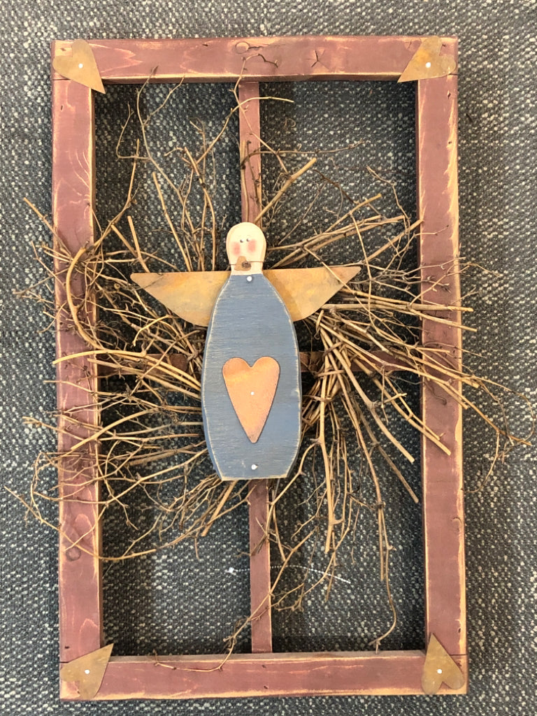 PRIMITIVE ANGEL WINDOW PANE DECOR.