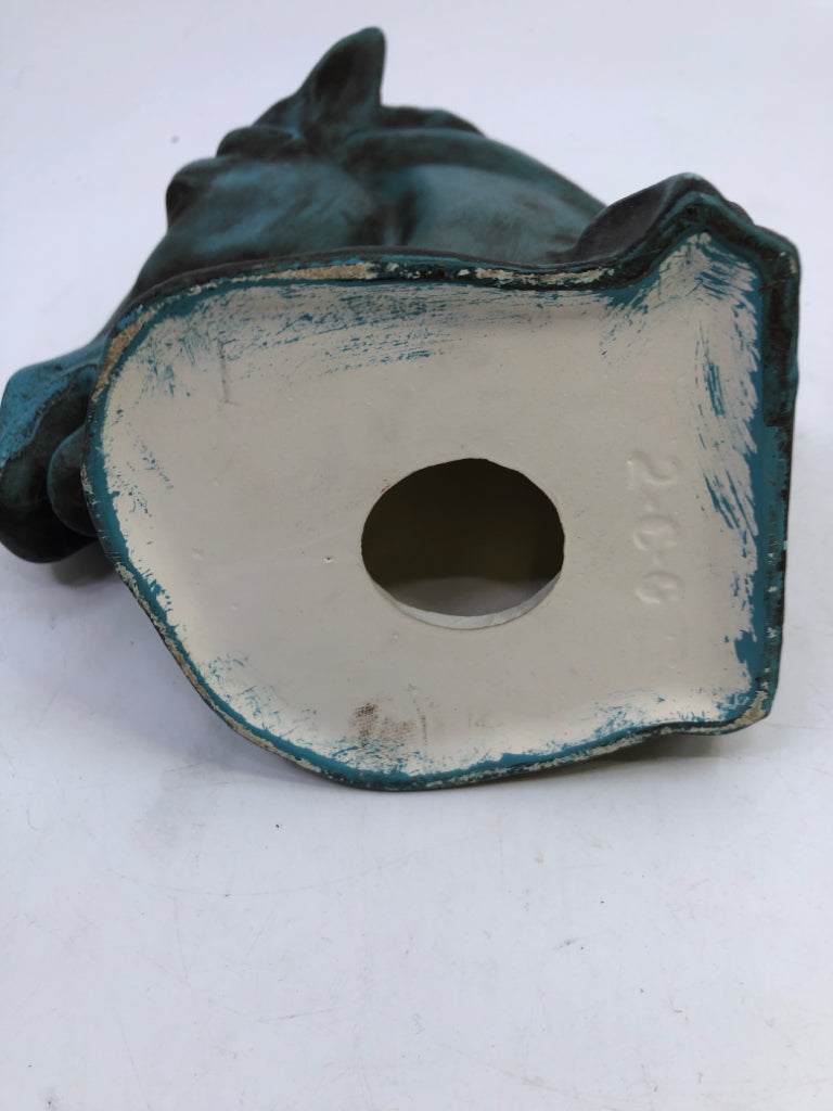 TEAL CERAMIC HORSE HEAD.