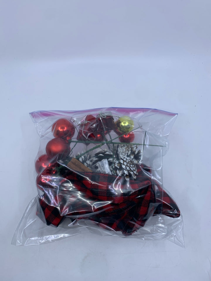 BAG OF WREATH DECOR- WHITE PINECONES & RIBBON.