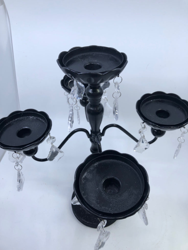 BLACK METAL W/JEWELS CANDLESTICK HOLDER.