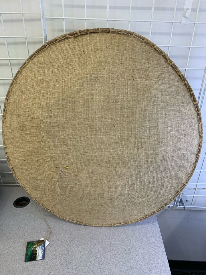 B&W PAINTED HAND WOVEN FLAT BASKET.