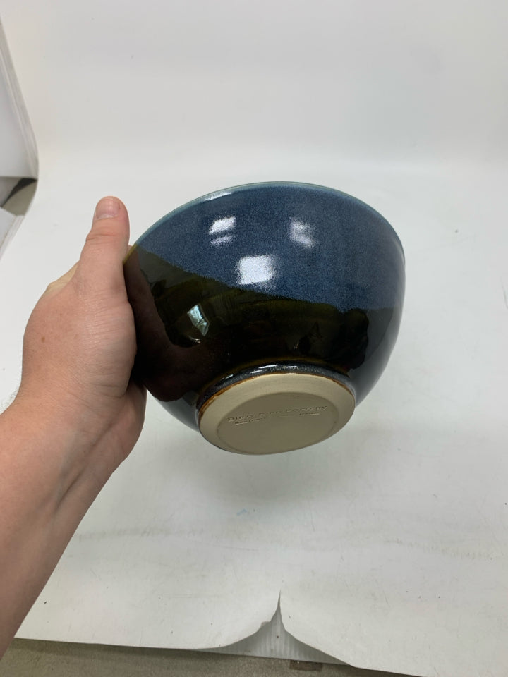 DIRTY BIRD POTTERY COLOR BLOCK BLUE/BROWN BOWL.