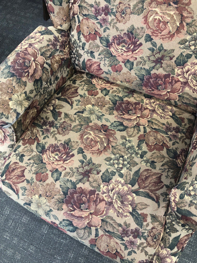 DARK ROSE PATTERN RECLINER W/ ARM COVERS.