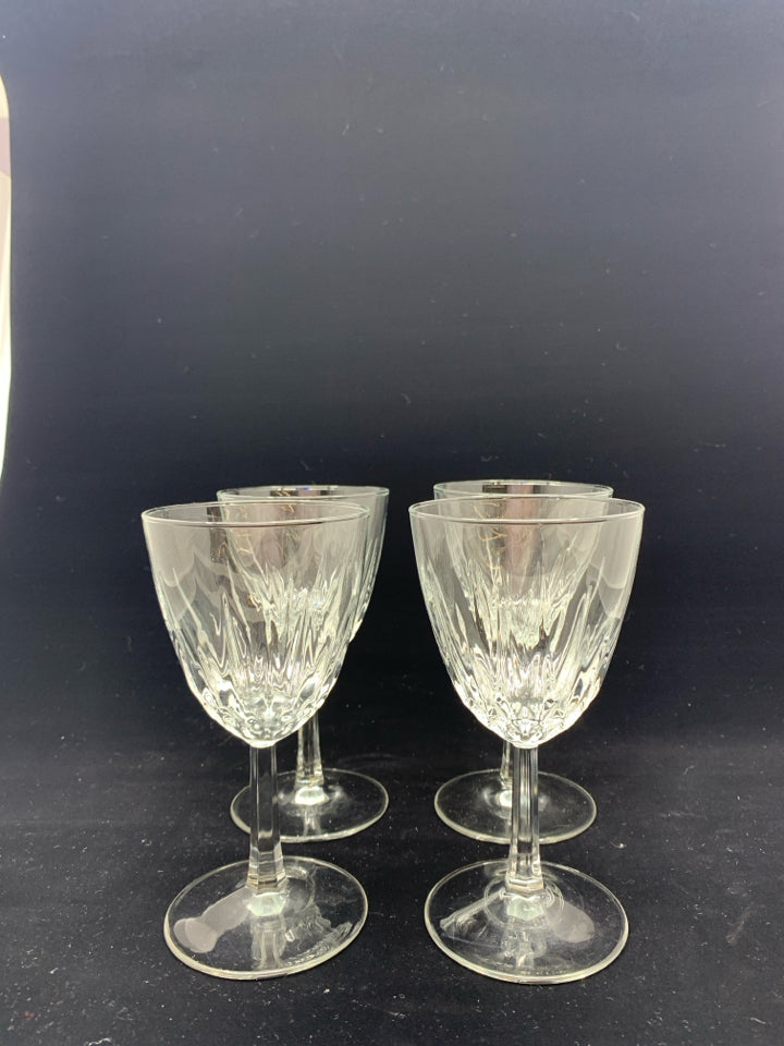 4 CUT GLASS WINE GLASSES.