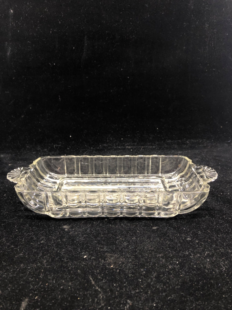 SMALL RIBBED GLASS CONDIMENT TRAY.