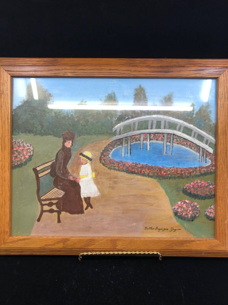 A DAY AT ELM PARK- PAINTING IN WOOD FRAME WALL ART.