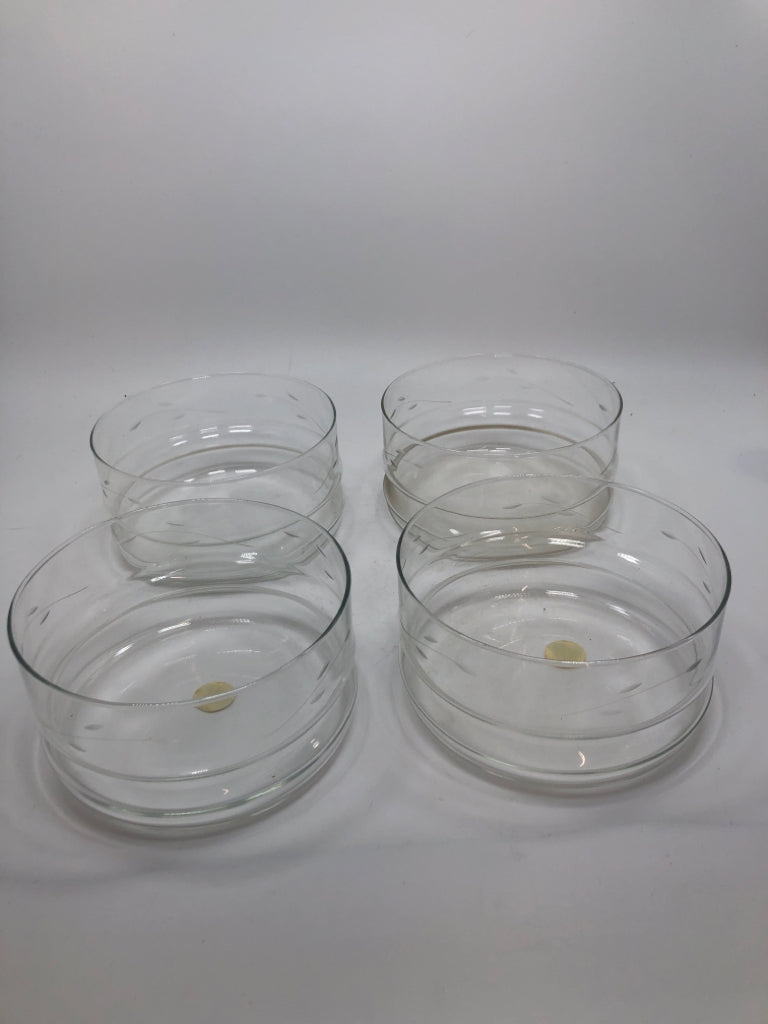 4PC ETCHED CRYSTAL GLASS BOWLS.