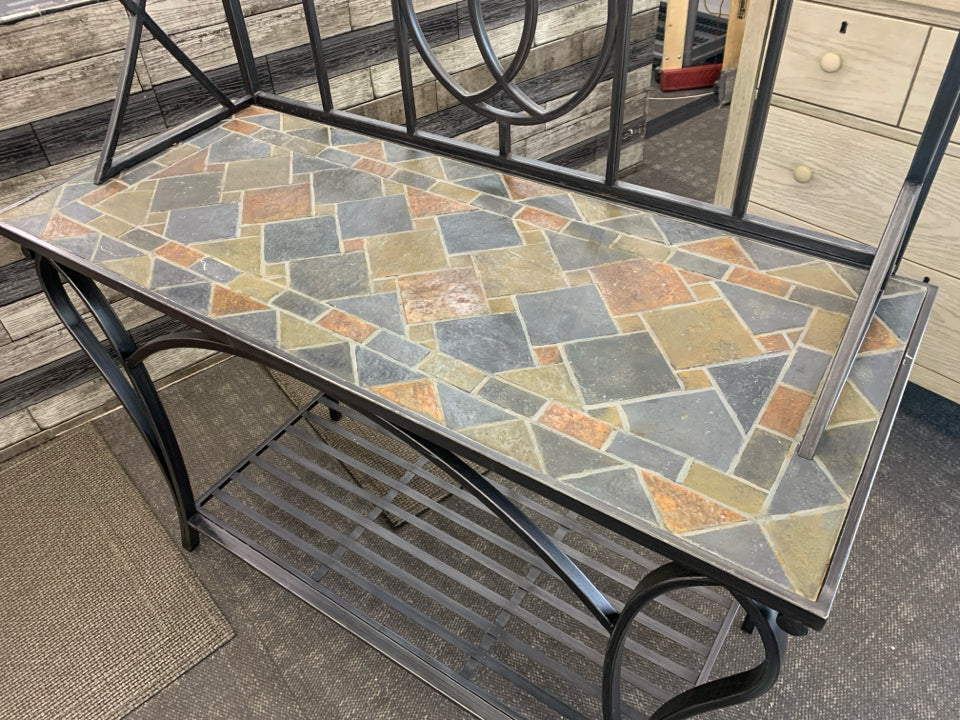 METAL 4 TIER BAKERS RACK W/ GLASS SHELVES TILE.