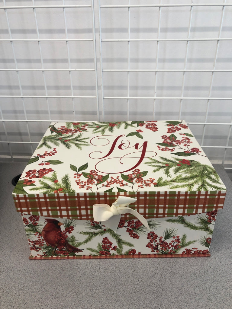 JOY CARDINAL HOLLY BERRY CARDBOARD STORAGE BOX.